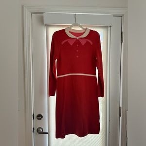 Vintage style red knitted dress with ribbon pattern